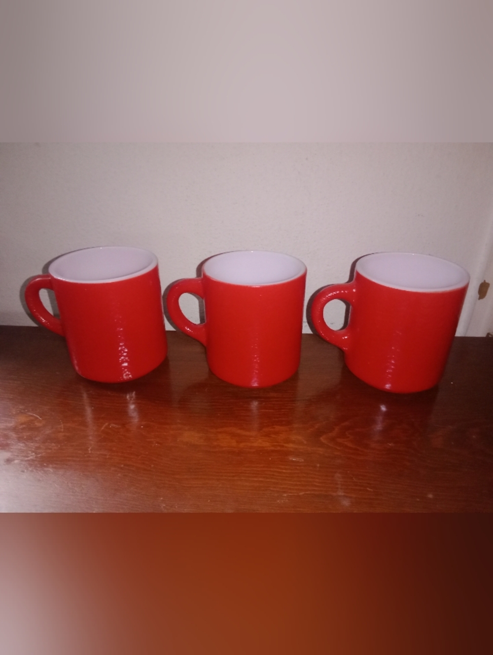 Vintage Milk Glass Hammered Texture Coffee Mugs Red Set of 3